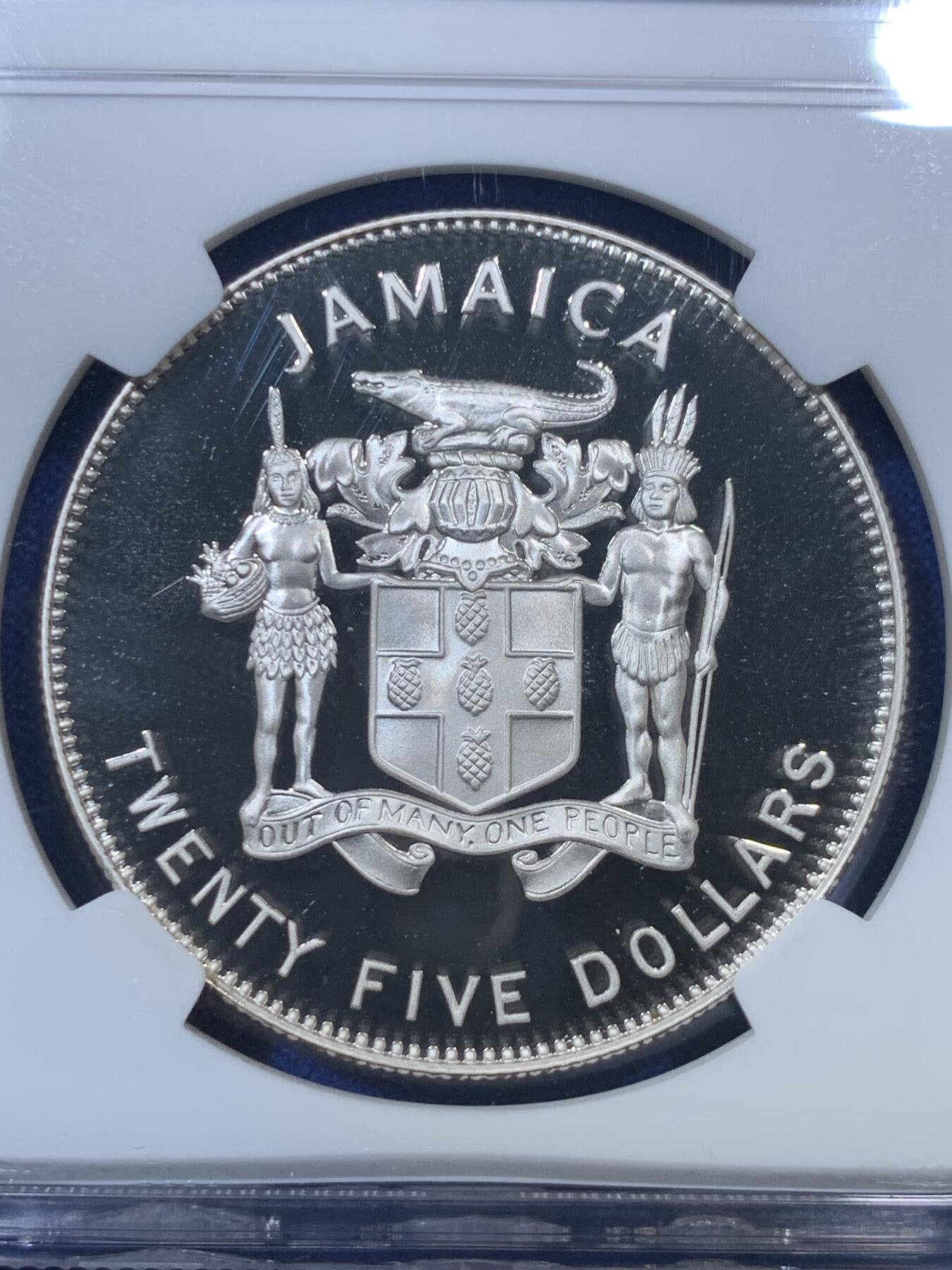 《竞宝斋》第285场- 周日，周一 2场连拍 （全场包邮） NGC PF69UC 牙买加1995年联合国成立五十周年25元精制银币 更高分三枚