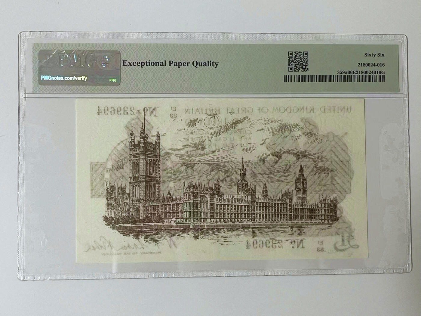 【Blue Auction】✨世界纸币精拍第499期【精】 英国 1922-23年1镑 乔治五世 PMG66EPQ  高分 圣乔治屠龙 背面威斯敏斯特宫 精美