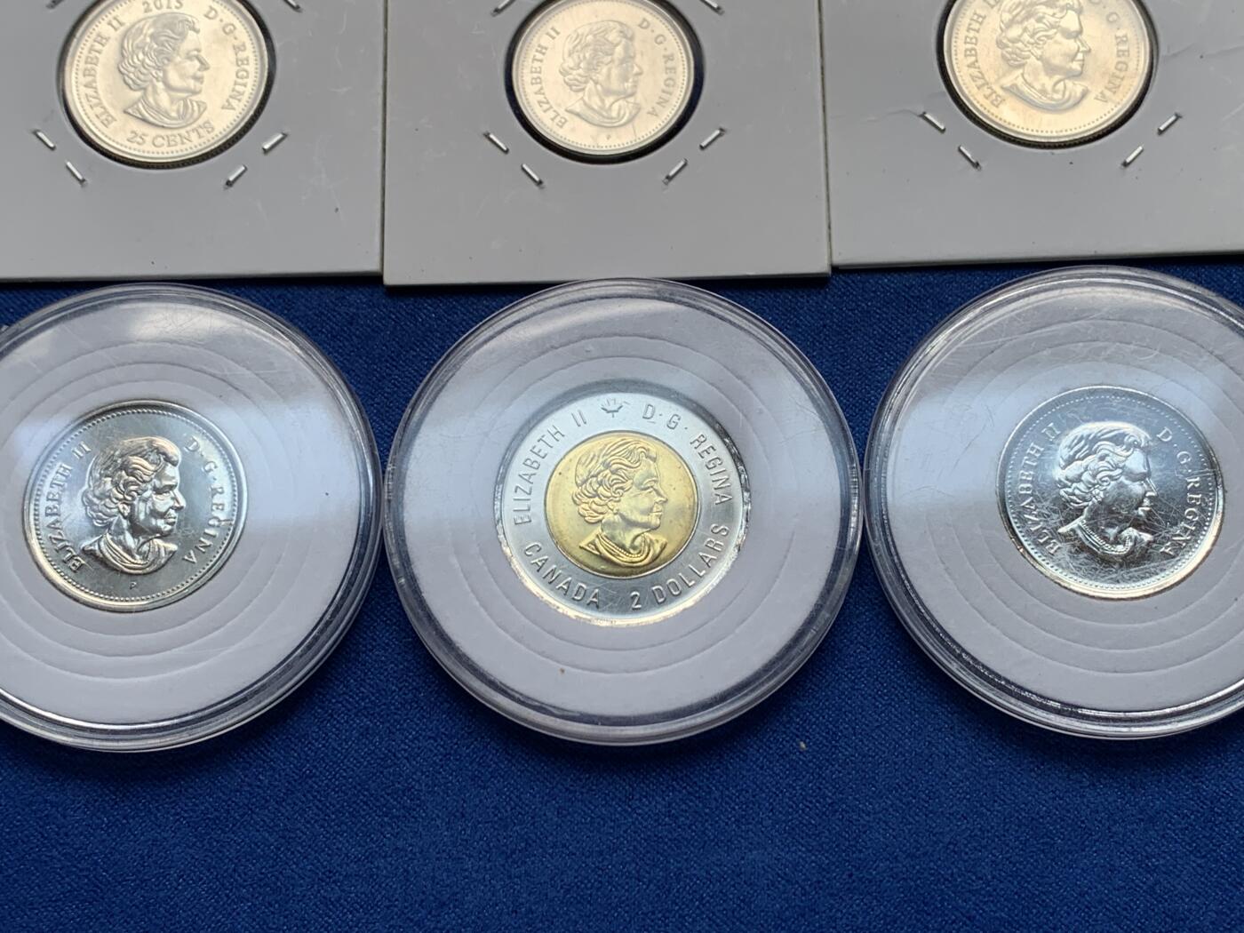 《竞宝斋》第285场- 周日，周一 2场连拍 （全场包邮） 7枚一组 加拿大25分纪念币6枚+2加元纪念币1枚