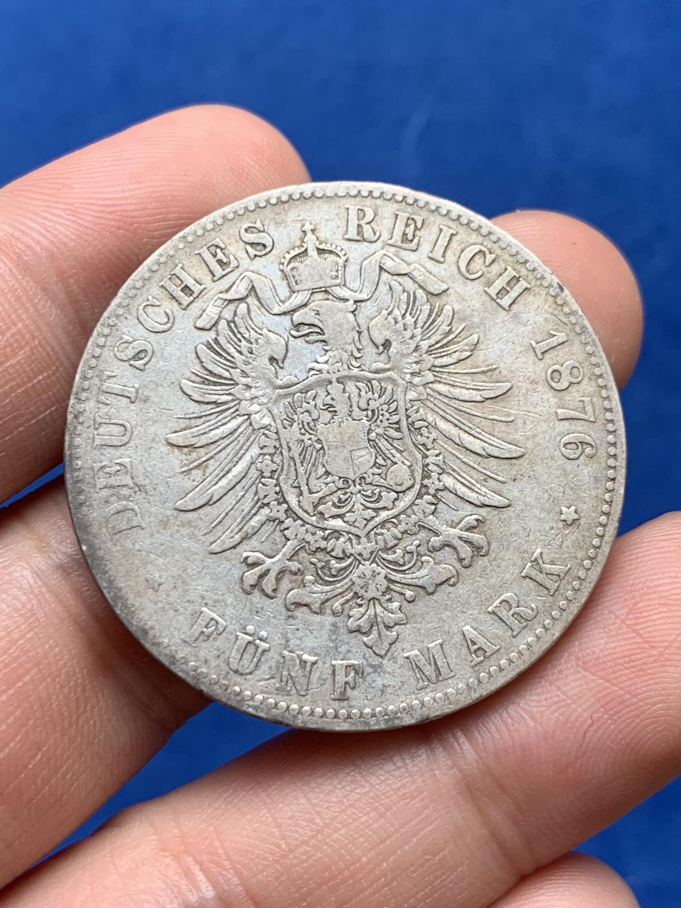 《竞宝斋》第285场- 周日，周一 2场连拍 （全场包邮） 德国1876年巴登大公5马克银币 细节见图