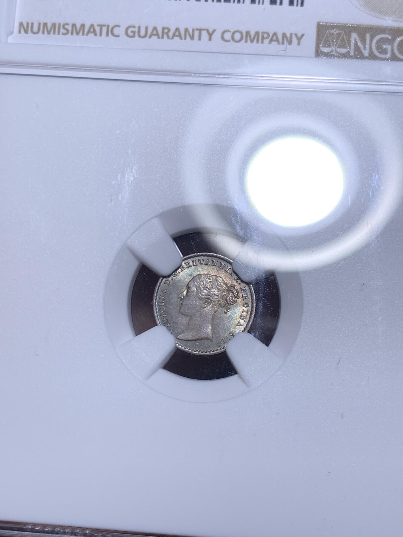 《竞宝斋》第285场- 周日，周一 2场连拍 （全场包邮） 4枚一组 NGC MS65/66/66/64 英国1844 维多利亚 濯足币 1P+2P+3P+4P 高分小维濯足 淡灰色带彩包浆漂亮