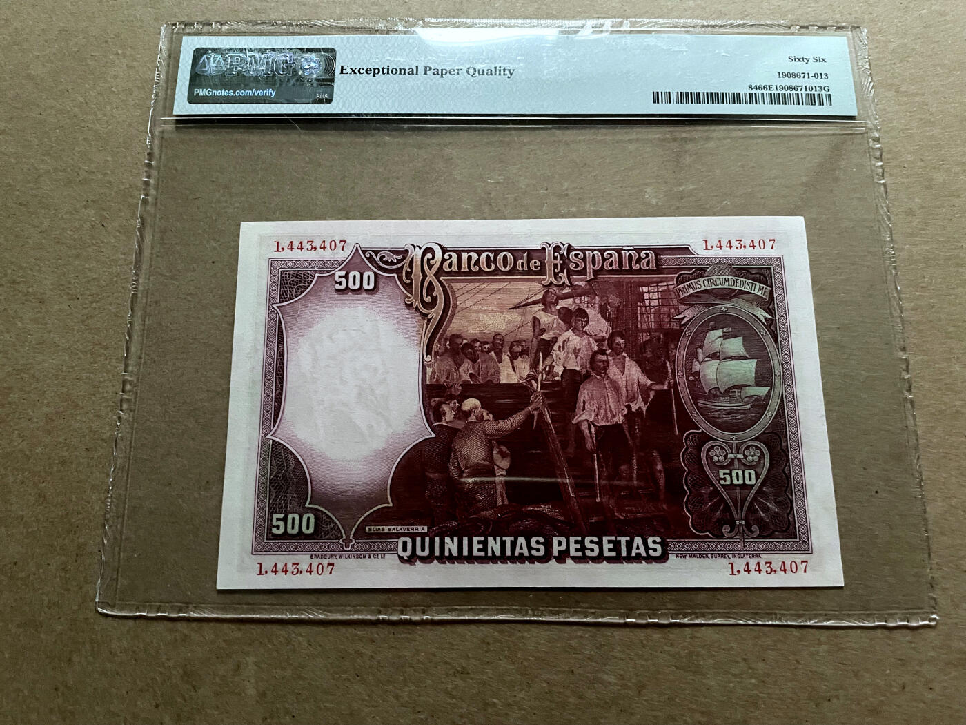 【Blue Auction】✨世界纸币精拍第499期【精】 西班牙 1931年500比塞塔 PMG66EPQ 海盗 