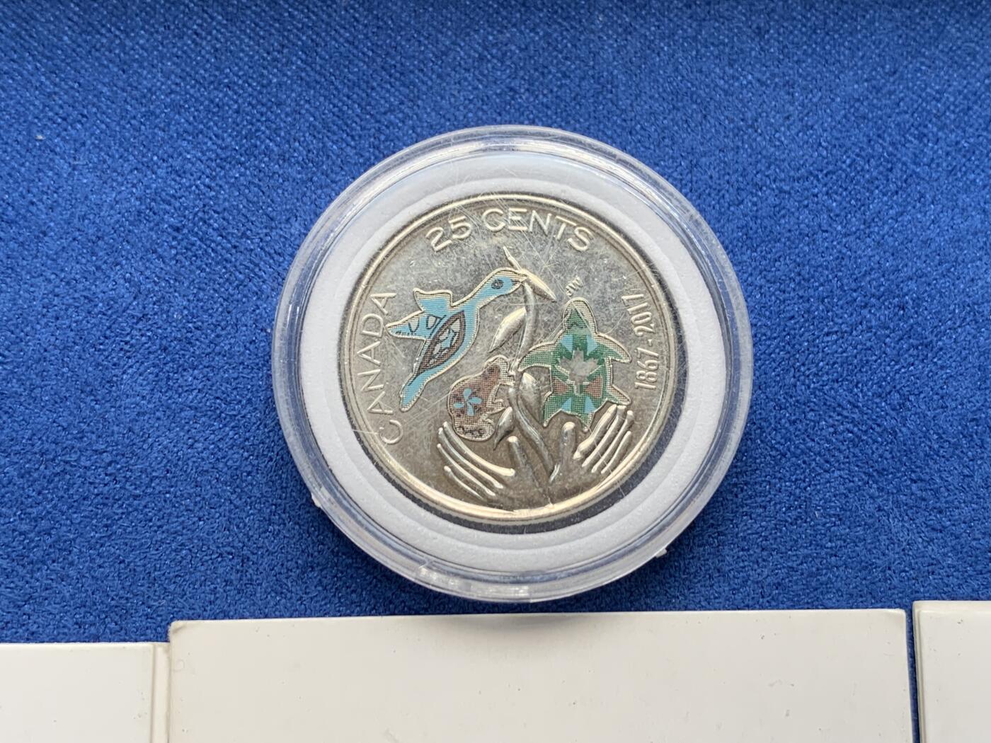 《竞宝斋》第285场- 周日，周一 2场连拍 （全场包邮） 7枚一组 加拿大25分纪念币6枚+2加元纪念币1枚