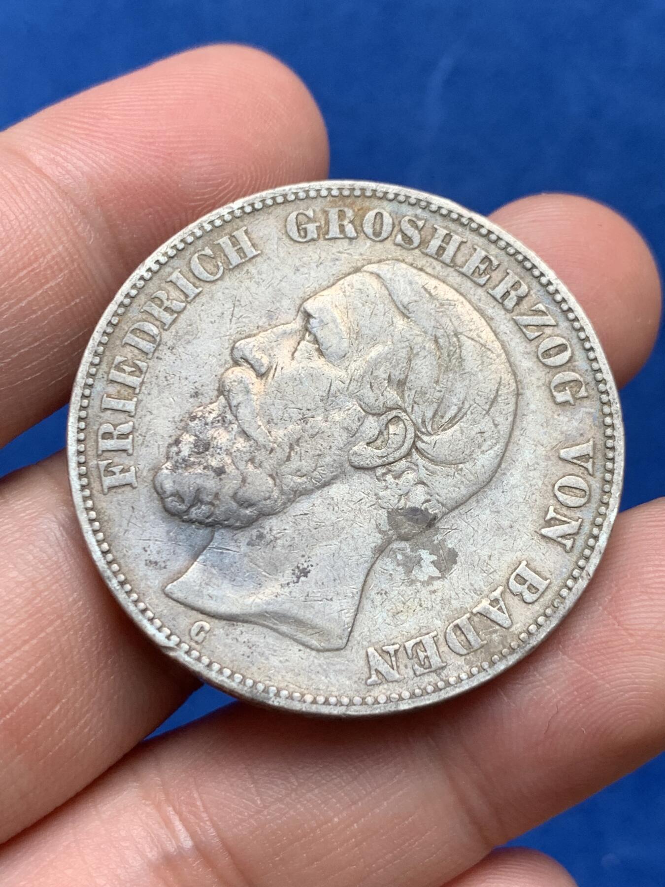 《竞宝斋》第285场- 周日，周一 2场连拍 （全场包邮） 德国1876年巴登大公5马克银币 细节见图