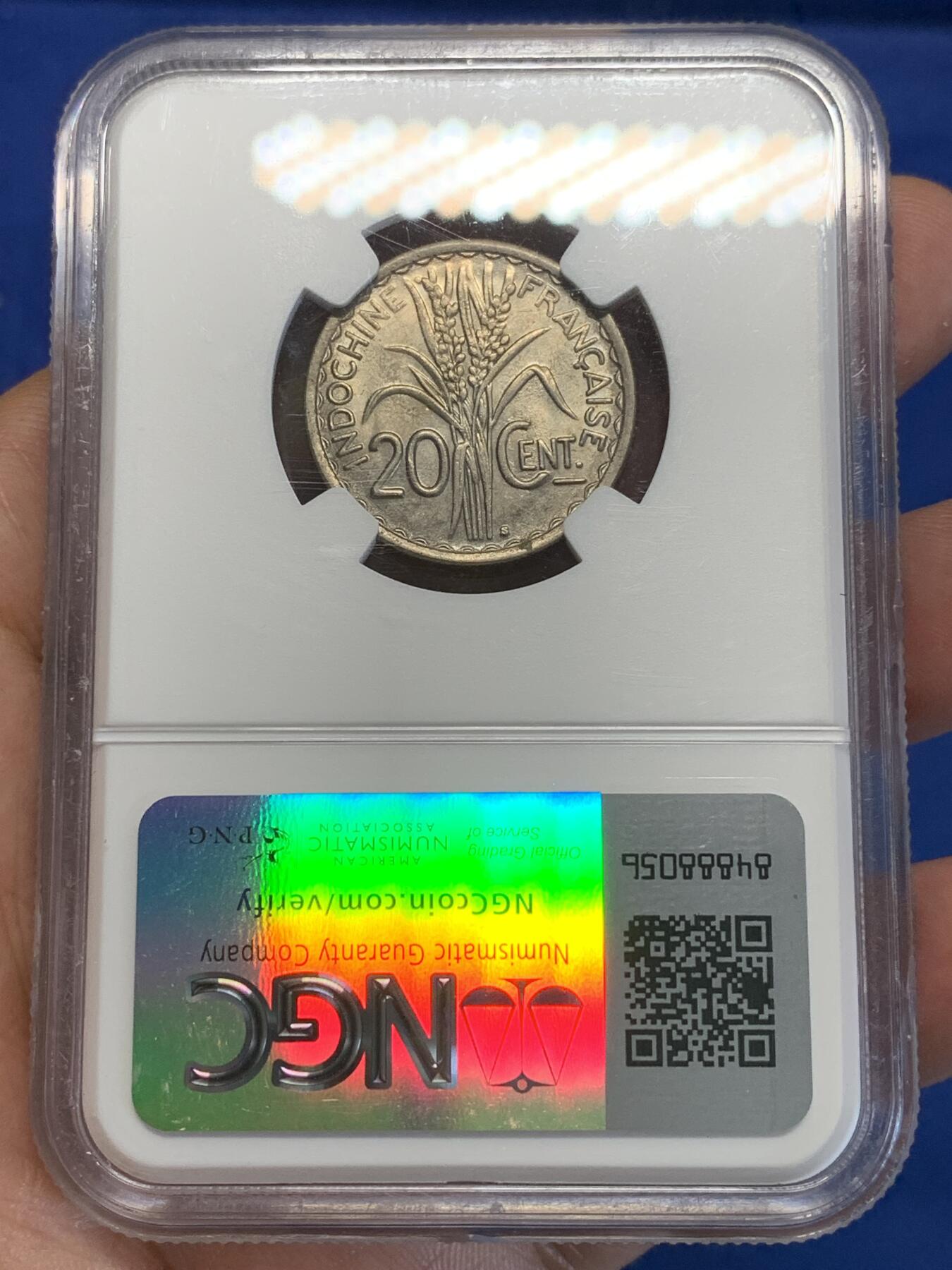 《竞宝斋》第285场- 周日，周一 2场连拍 （全场包邮） NGC MS63 法属印支1941年20C镍币