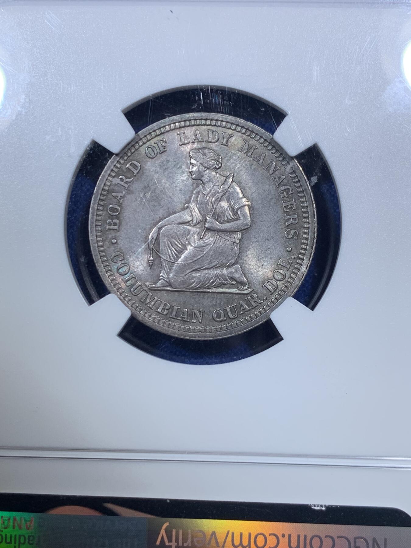 《竞宝斋》第285场- 周日，周一 2场连拍 （全场包邮） NGC MS64 美国1893伊莎贝拉25美分 高分经典品种 美国唯一的25美分纪念币