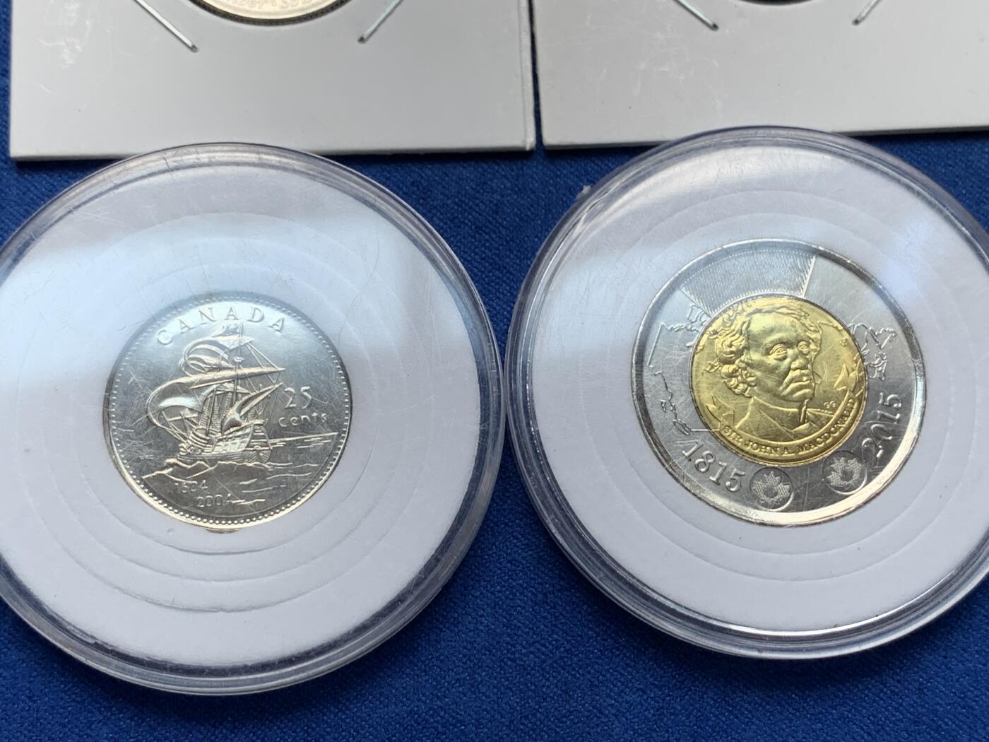 《竞宝斋》第285场- 周日，周一 2场连拍 （全场包邮） 7枚一组 加拿大25分纪念币6枚+2加元纪念币1枚