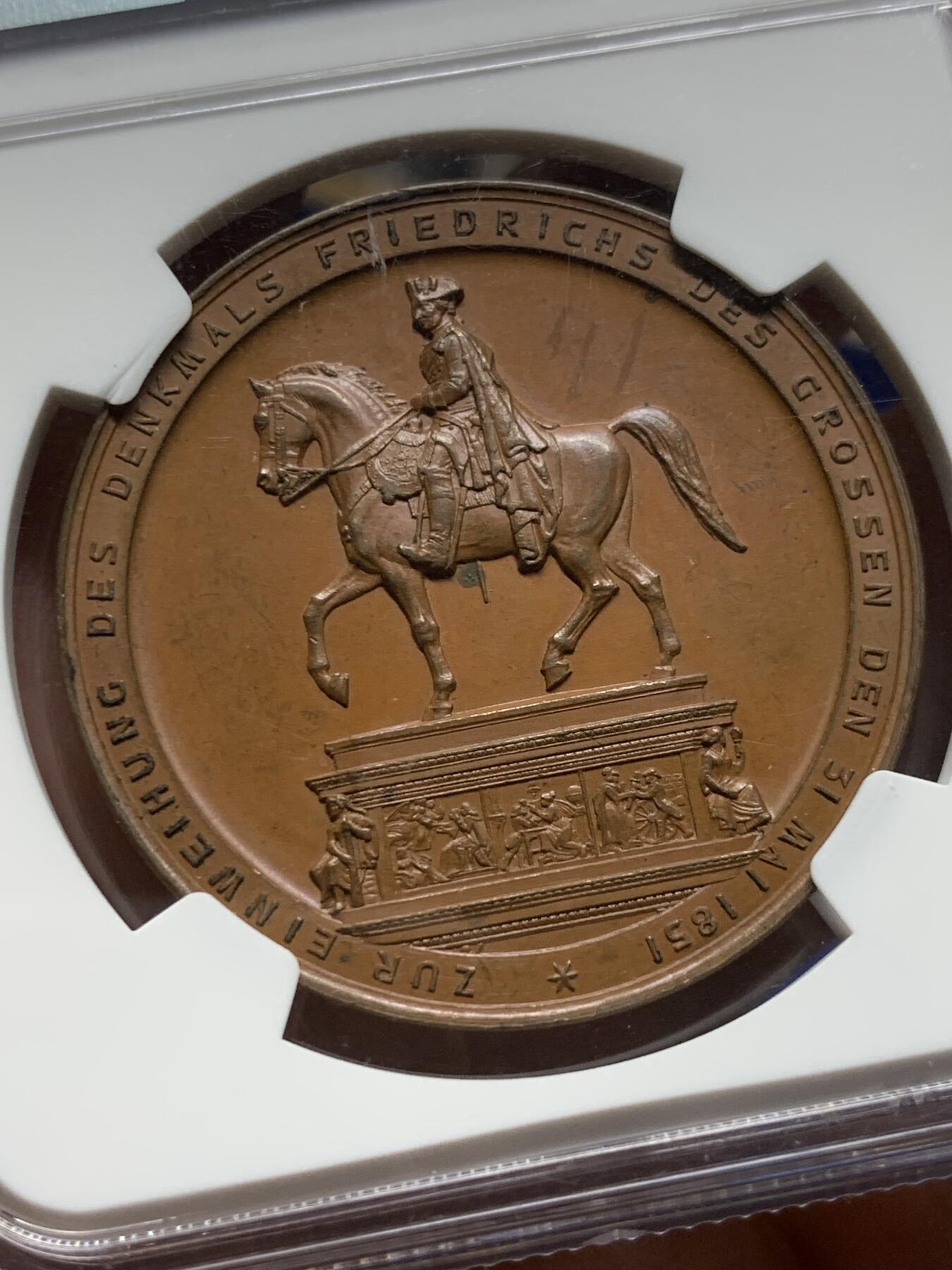 《竞宝斋》第285场- 周日，周一 2场连拍 （全场包邮） NGC MS63 德国1851普鲁士“腓特烈大帝”铜质纪念章 棕色