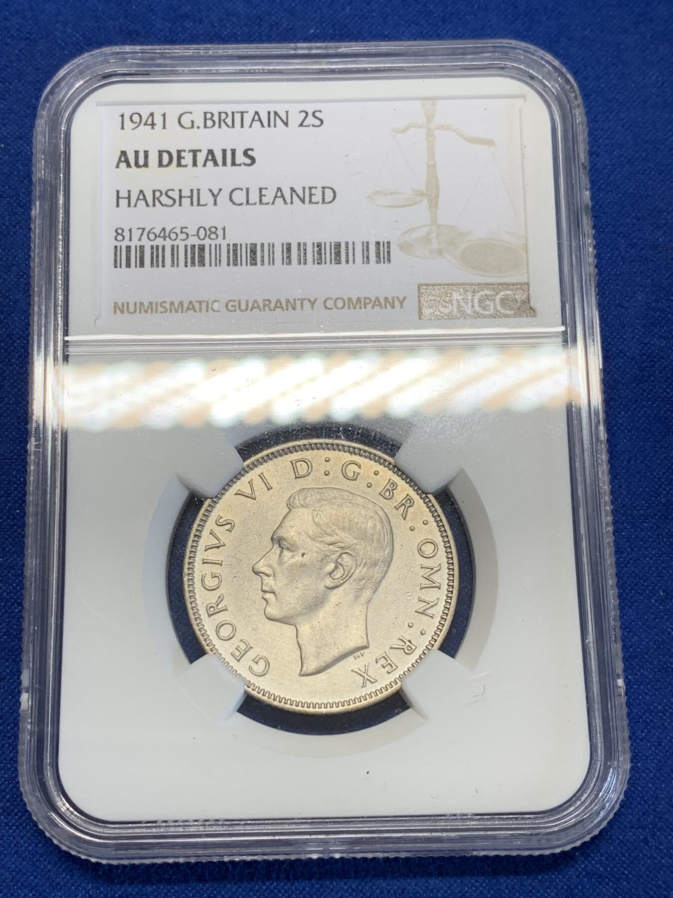 《竞宝斋》第285场- 周日，周一 2场连拍 （全场包邮） NGC AUD 英国1941乔治六世2先令银币