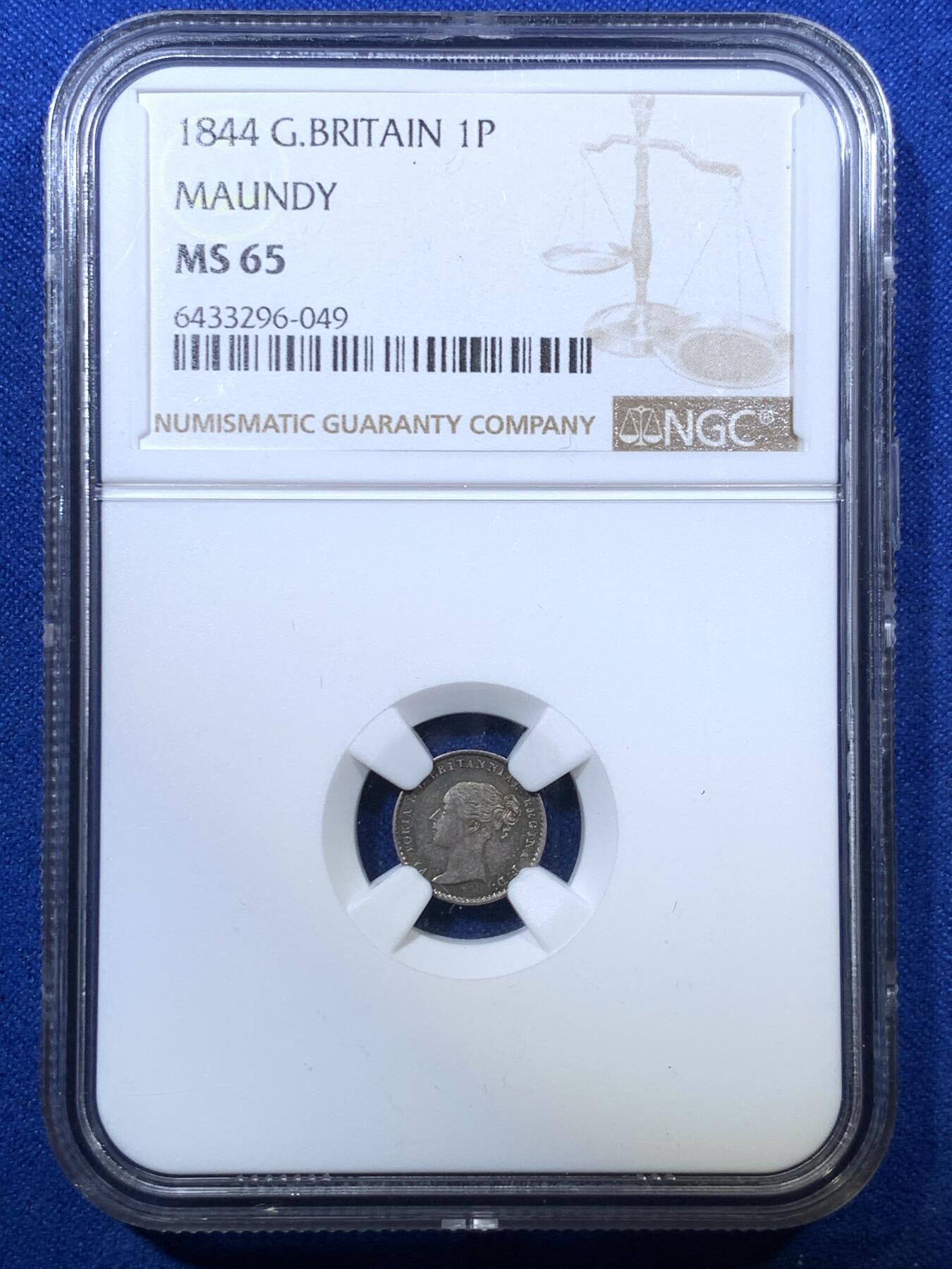 《竞宝斋》第285场- 周日，周一 2场连拍 （全场包邮） 4枚一组 NGC MS65/66/66/64 英国1844 维多利亚 濯足币 1P+2P+3P+4P 高分小维濯足 淡灰色带彩包浆漂亮