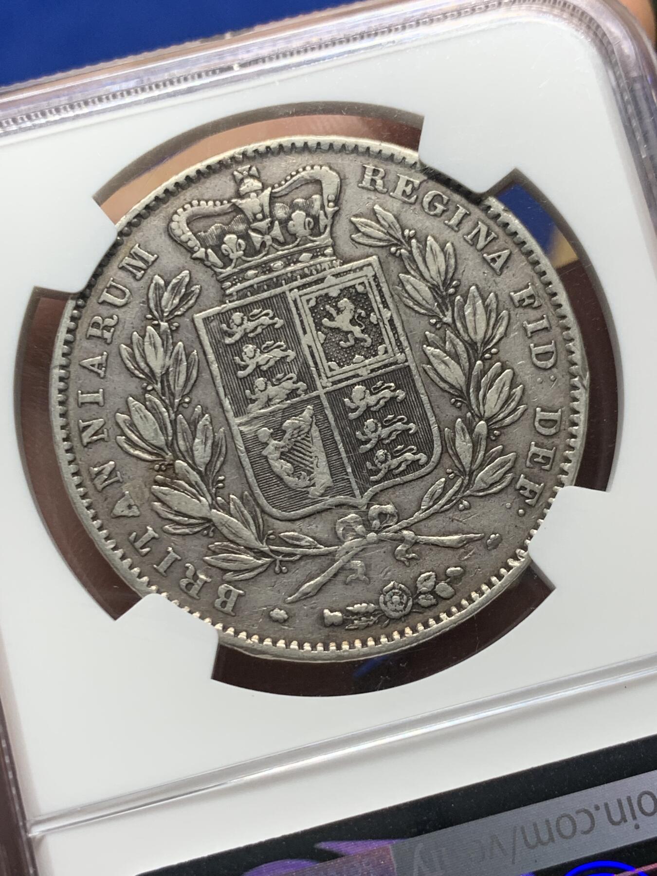 《竞宝斋》第285场- 周日，周一 2场连拍 （全场包邮） NGC XF45 英国1845年维多利亚早期1克朗银币 早年比后期价格高很多