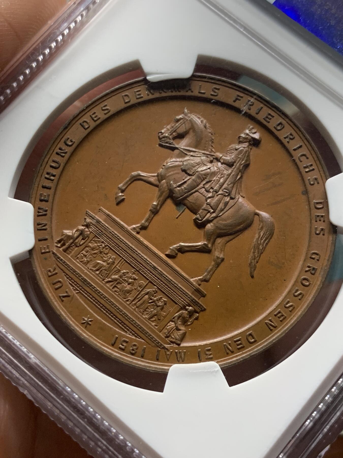 《竞宝斋》第285场- 周日，周一 2场连拍 （全场包邮） NGC MS63 德国1851普鲁士“腓特烈大帝”铜质纪念章 棕色