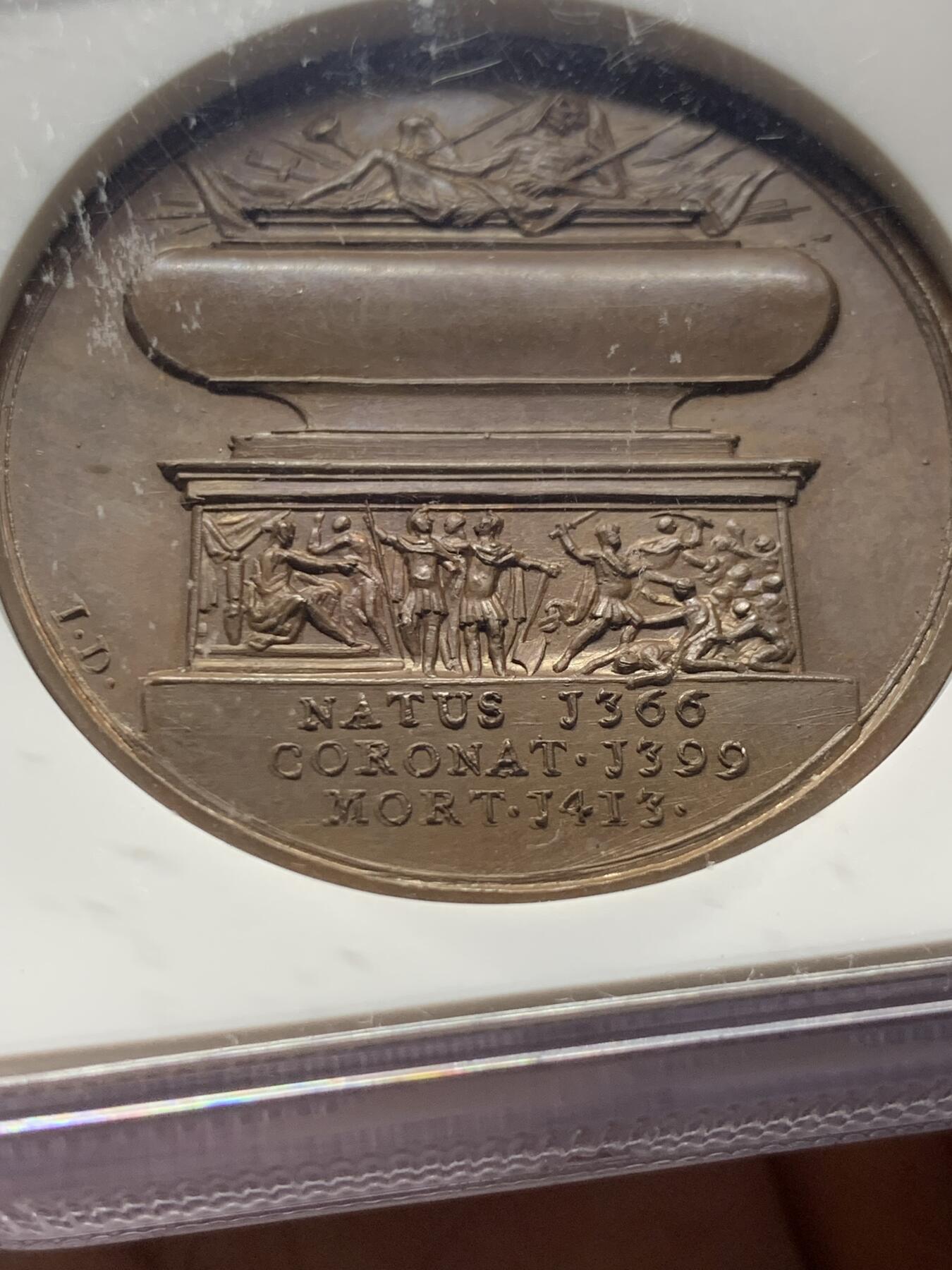 《竞宝斋》第285场- 周日，周一 2场连拍 （全场包邮） NGC MS64BN 英国1731英国君主15号纪念章 加厚盒装 NGC冠军分大铜章 亨利四世 高分精品 构图精妙 浮雕生动