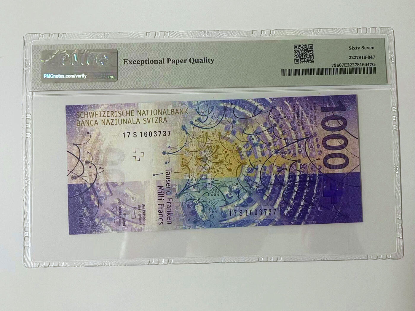 【Blue Auction】✨世界纸币精拍第499期【精】     瑞士 手版 2017年1000法郎 PMG67EPQ 高分 