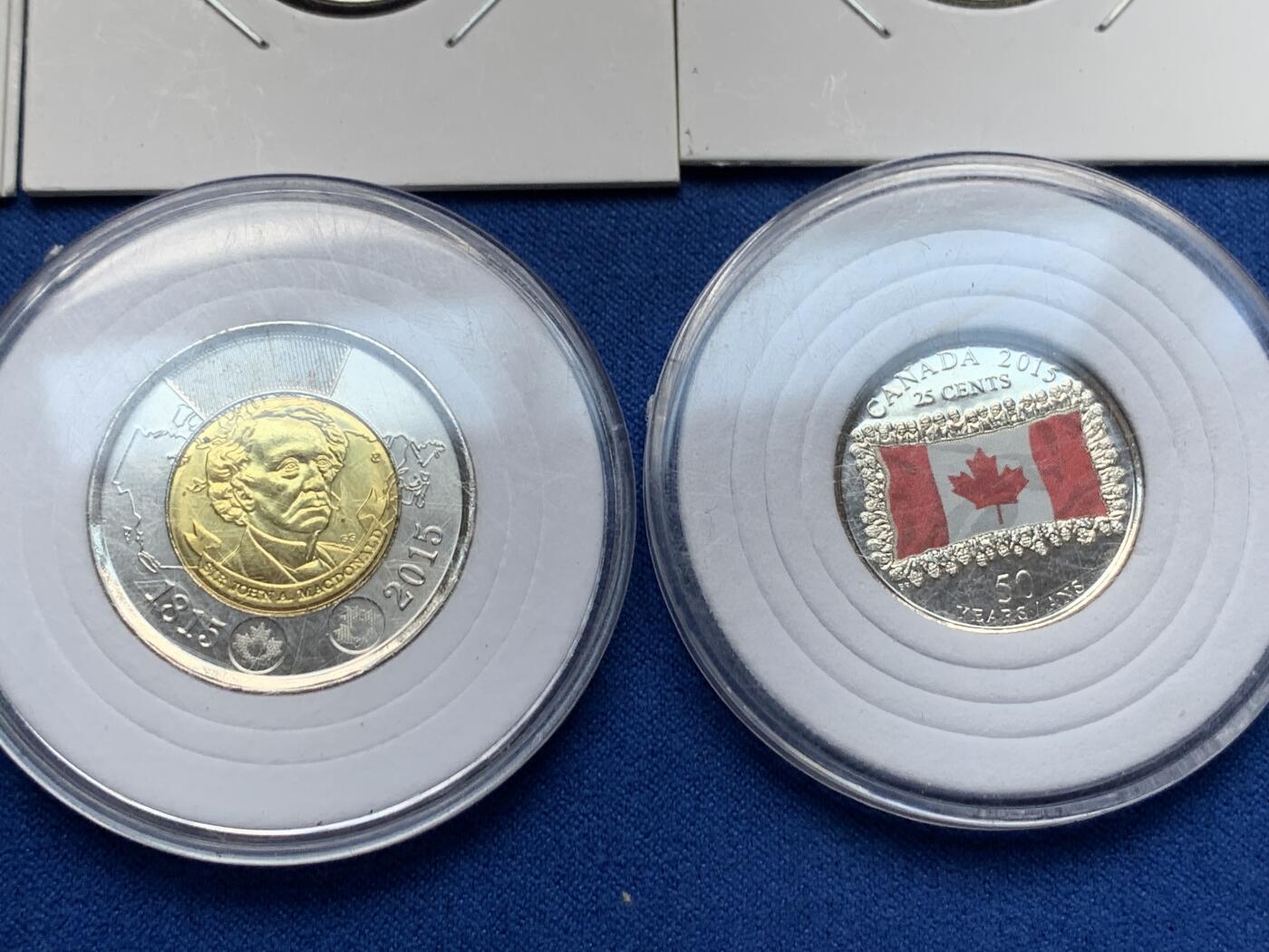 《竞宝斋》第285场- 周日，周一 2场连拍 （全场包邮） 7枚一组 加拿大25分纪念币6枚+2加元纪念币1枚