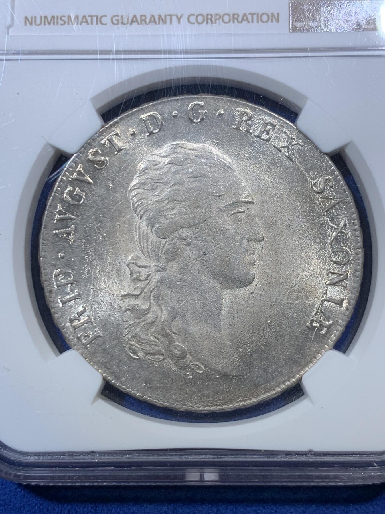 《竞宝斋》第285场- 周日，周一 2场连拍 （全场包邮） 唯一亚军分 NGC MS64 德国 萨克森 1808 奥古斯特一世 泰勒大银币 打制好 带转光