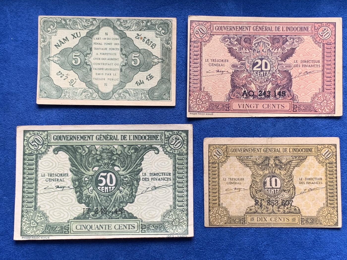 《竞宝斋》第285场- 周日，周一 2场连拍 （全场包邮） 4张一组 东方汇理银行纸币辅币一套