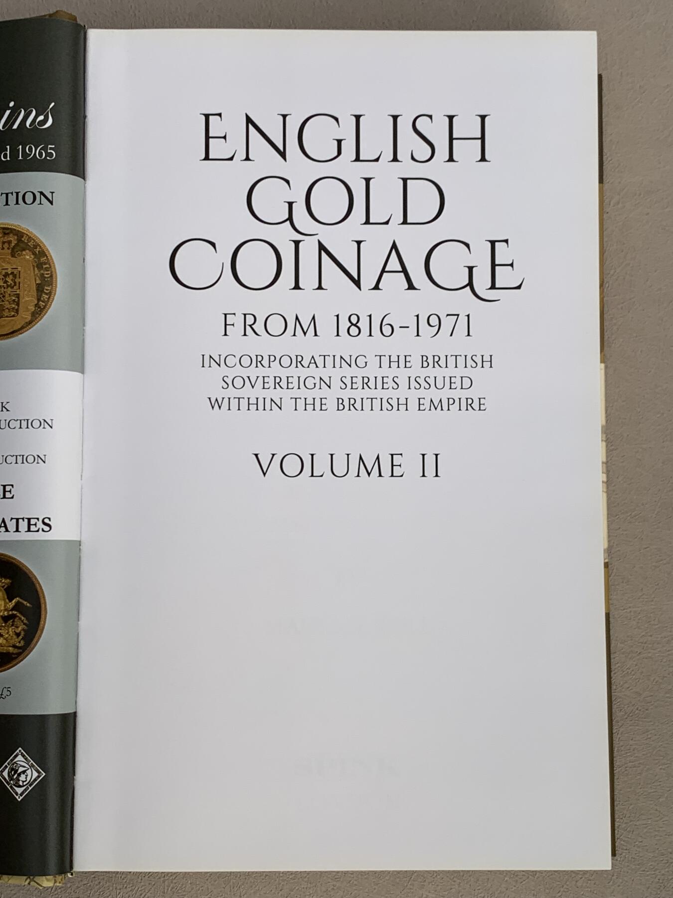 《竞宝斋》第285场- 周日，周一 2场连拍 （全场包邮） 英国spink 目录  1816-1971金币（第二卷） 几乎全新