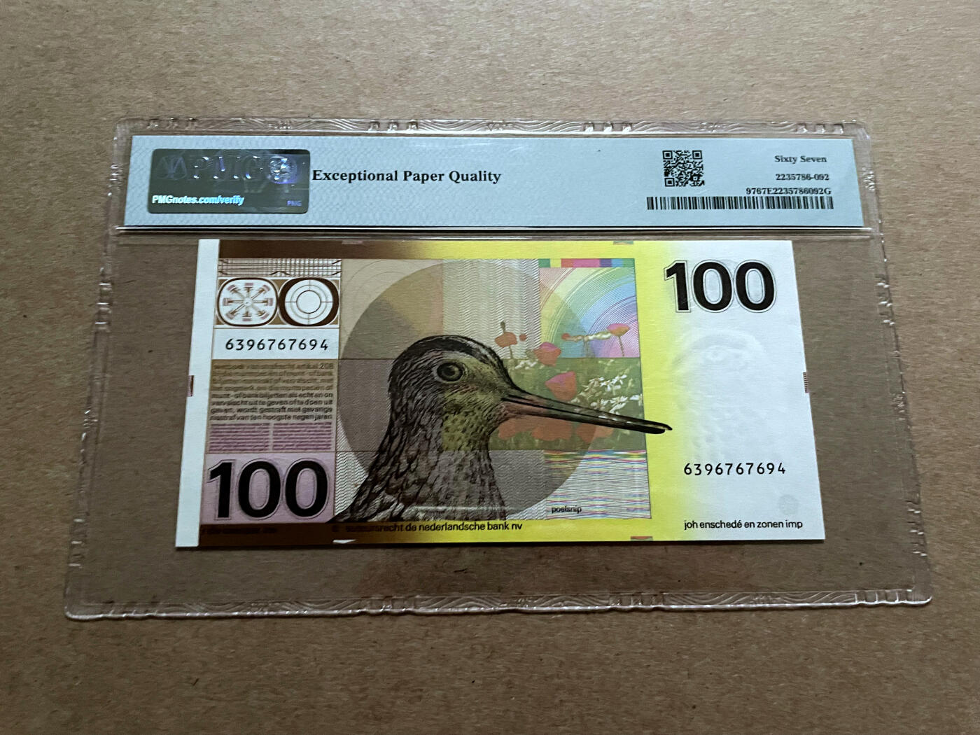 【Blue Auction】✨世界纸币精拍第499期【精】 荷兰 1977年100盾 水鸟 PMG67EPQ 高分 