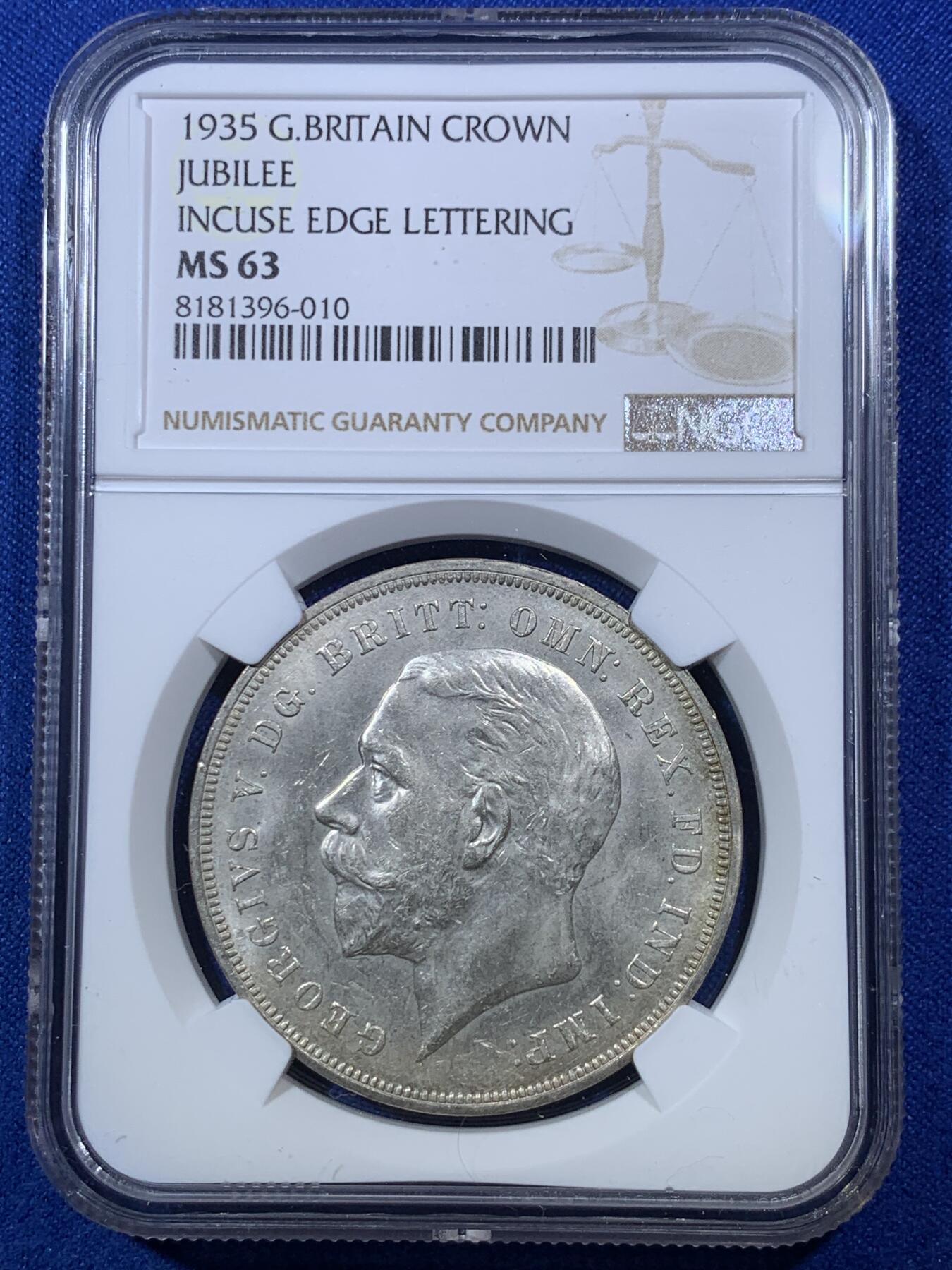 《竞宝斋》第285场- 周日，周一 2场连拍 （全场包邮） NGC MS63 英国1935年乔治五世木马剑1克朗银币