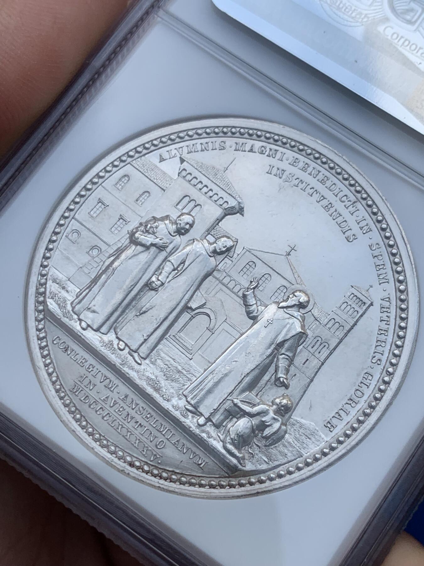 《竞宝斋》第285场- 周日，周一 2场连拍 （全场包邮） NGC MS61 梵蒂冈 1895年 利奥十三世 圣安塞尔莫学院 银章 加厚盒装 白净清晰