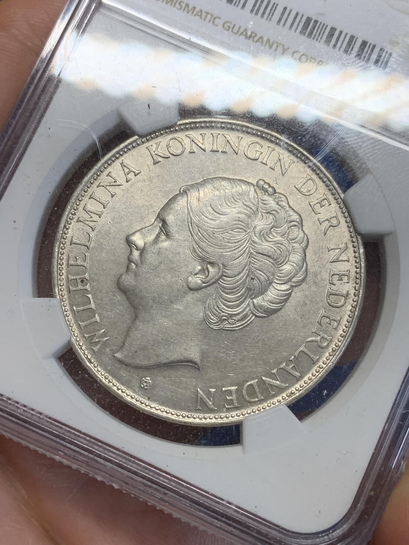 《竞宝斋》第285场- 周日，周一 2场连拍 （全场包邮） NGC MS63 荷兰1937年女王威廉明娜2.5盾银币