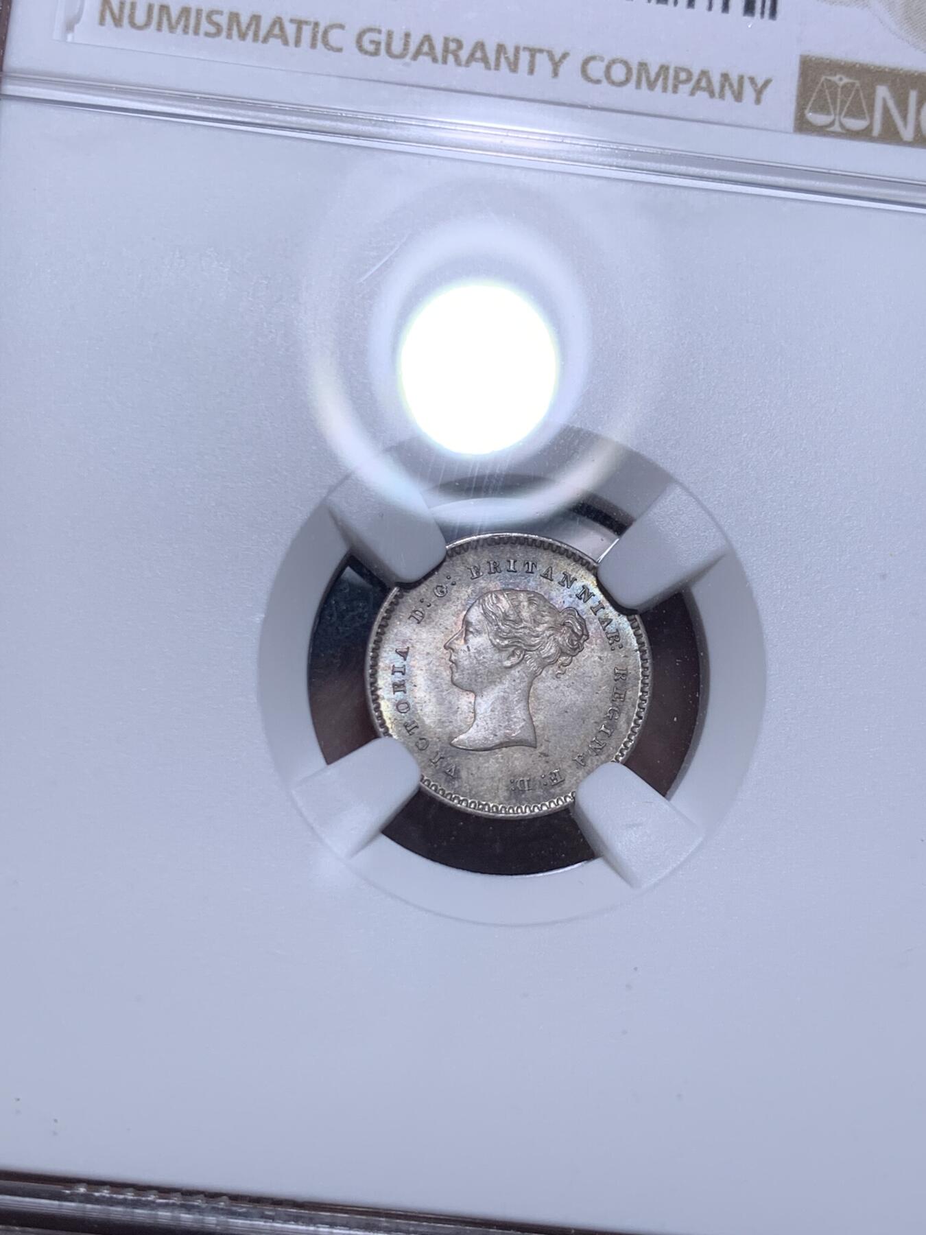 《竞宝斋》第285场- 周日，周一 2场连拍 （全场包邮） 4枚一组 NGC MS65/66/66/64 英国1844 维多利亚 濯足币 1P+2P+3P+4P 高分小维濯足 淡灰色带彩包浆漂亮