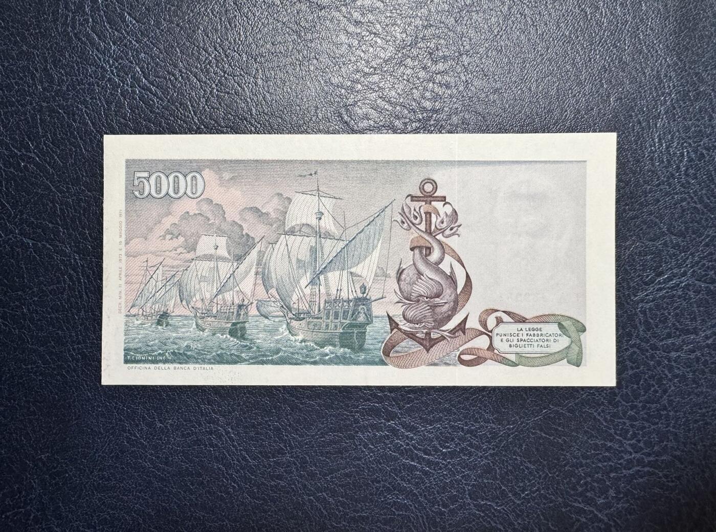 收藏联盟Quantum Auction 第358期拍卖  意大利1973年5000里拉 品相AU- 哥伦布