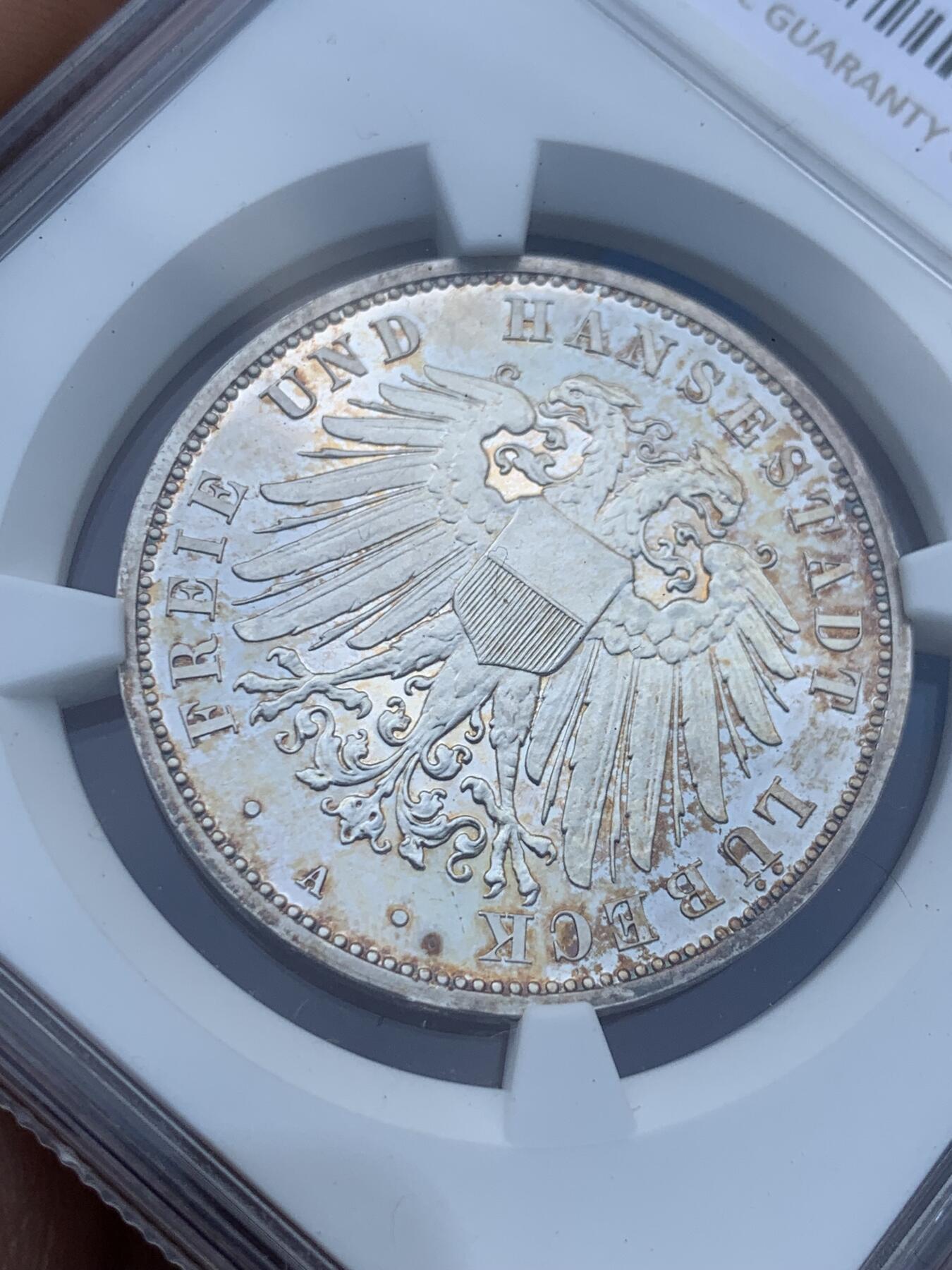 《竞宝斋》第285场- 周日，周一 2场连拍 （全场包邮） NGC PF65 德国1912A吕贝克精制3马克 亚军分 更高评级的只有1枚