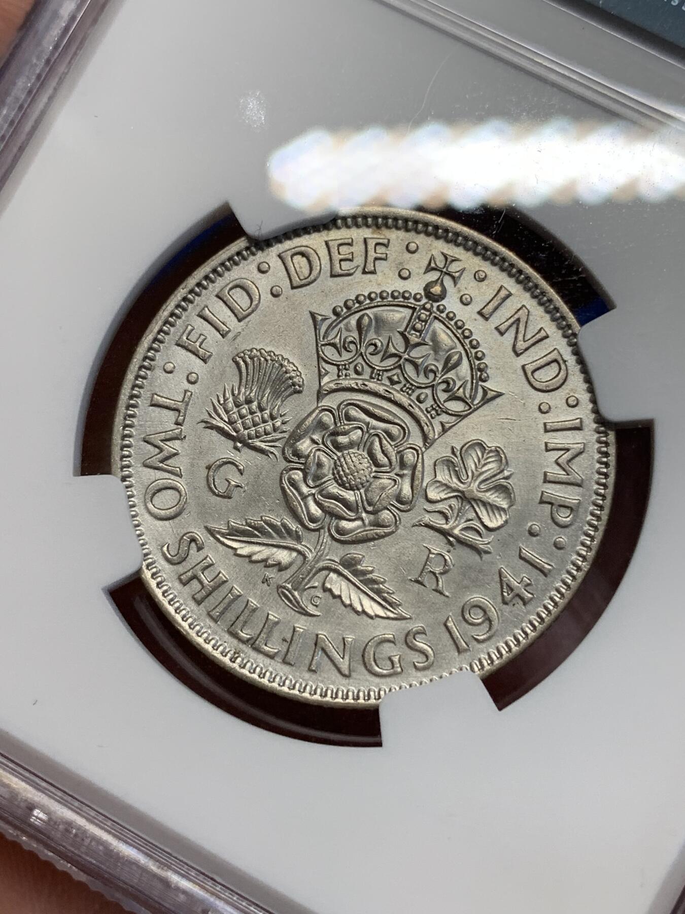 《竞宝斋》第285场- 周日，周一 2场连拍 （全场包邮） NGC AUD 英国1941乔治六世2先令银币