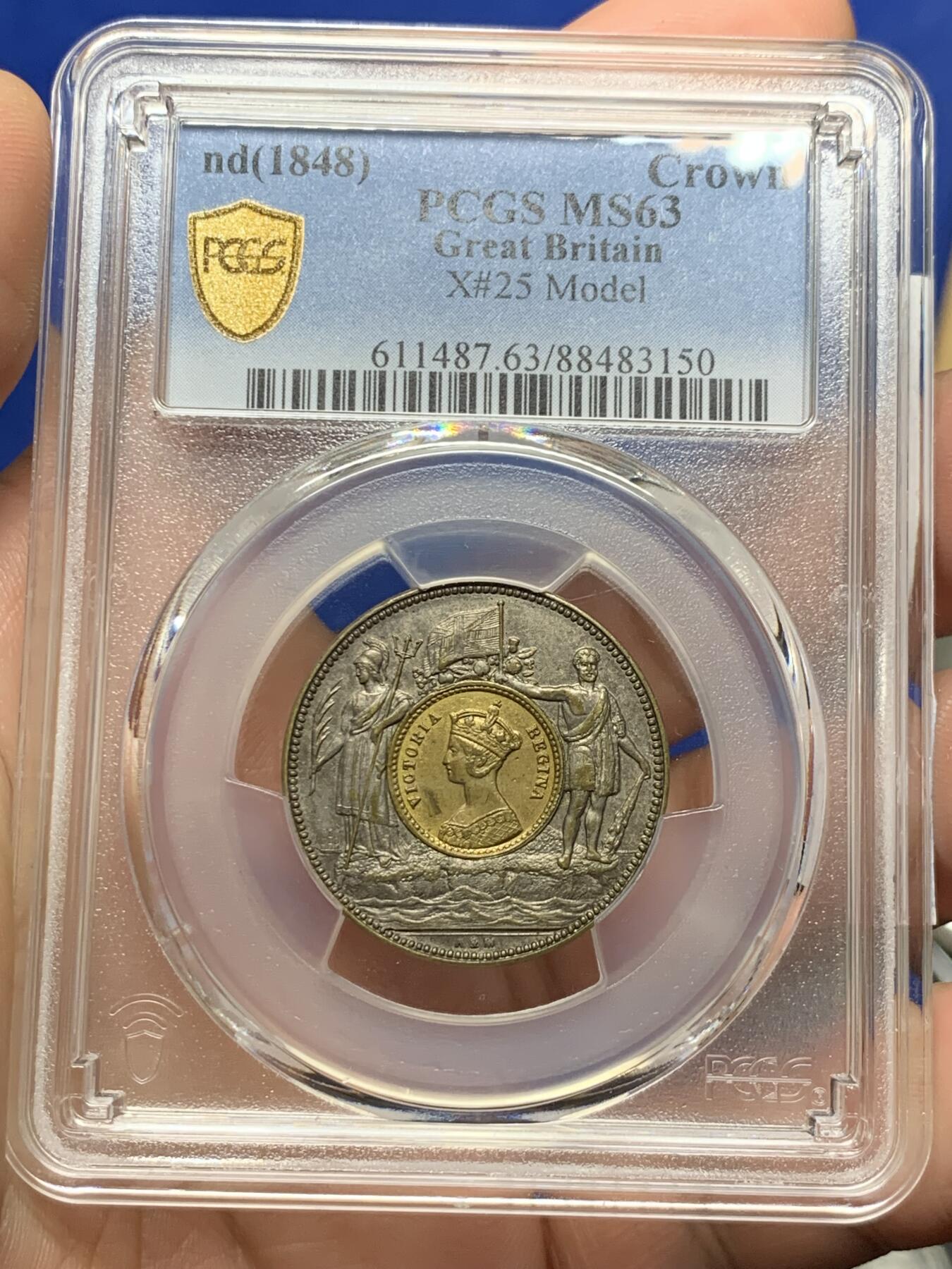 《竞宝斋》第285场- 周日，周一 2场连拍 （全场包邮） PCGS-MS63 英国 1848 维多利亚 哥特双色 克朗 收录克劳斯珍稀币 状态万里挑一 1848英国MODEL克朗稀少 版本 高点俱在 低评