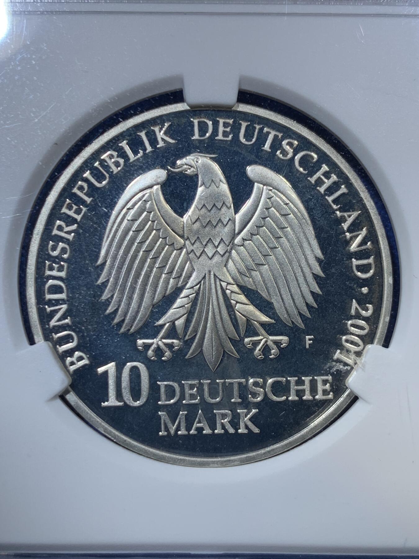 《竞宝斋》第285场- 周日，周一 2场连拍 （全场包邮） ACG PF67 德国2001年海军博物馆50周年10马克精制银币 少见好品