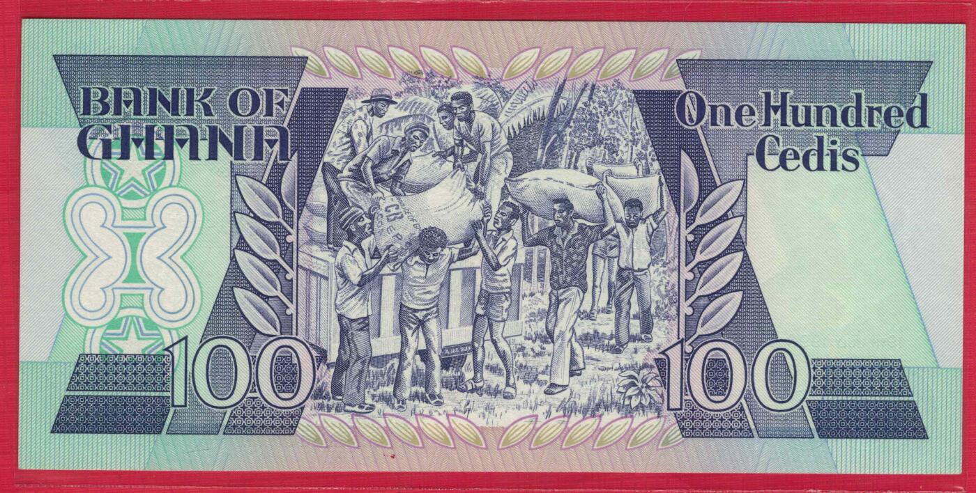 加纳1990年100塞地 P-26b 年份少 非洲纸币 实物图 UNC
