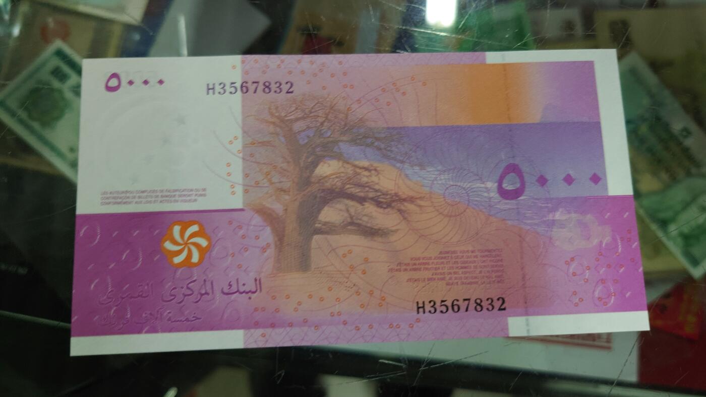 【世界钱币】精选微拍第117期暨2024年第28期  老库存新卖 2006年科摩罗5000法郎 全新绝品无4尾号7832