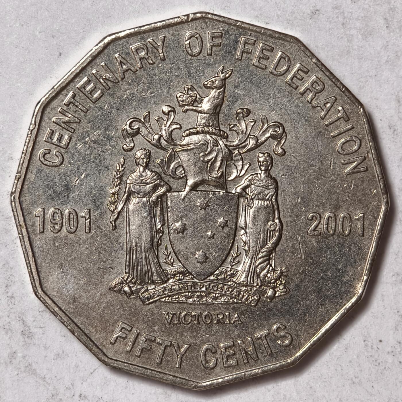 紫瑗钱币——第378期拍卖 澳大利亚 2001年 伊丽莎白二世 联邦一百周年-新南威尔士州 50分 镍币