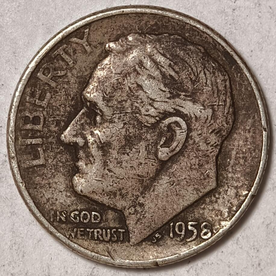 紫瑗钱币——第378期拍卖 美国 1958年 罗斯福 10美分 2.5克 0.9银