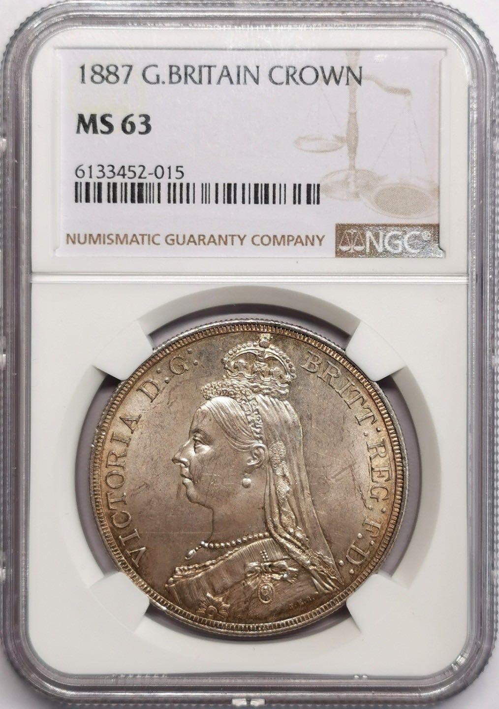 【Blue Auction】✨世界纸币精拍第500期盛典——白金之夜🔥🔥🔥 G- 英国 1887年 维多利亚女王 高冠马剑 克朗银币 圣乔治屠龙 底板莹润 高点俱佳 泛古铜色包浆 NGC MS63 非常适合把玩的一枚