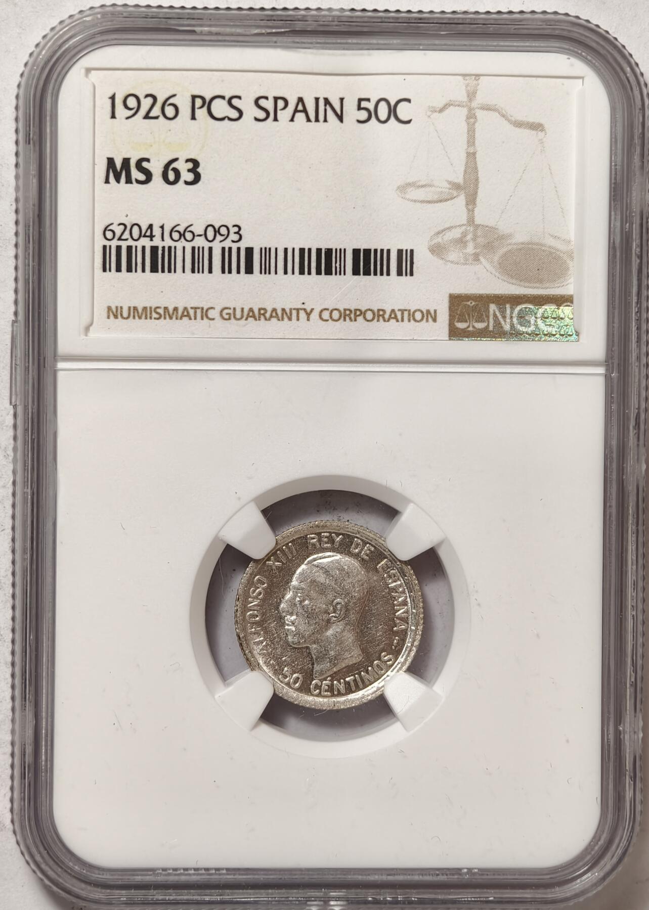 紫瑗钱币——第378期拍卖 西班牙 1926年 阿方索十三世 50分银币 NGC MS63
