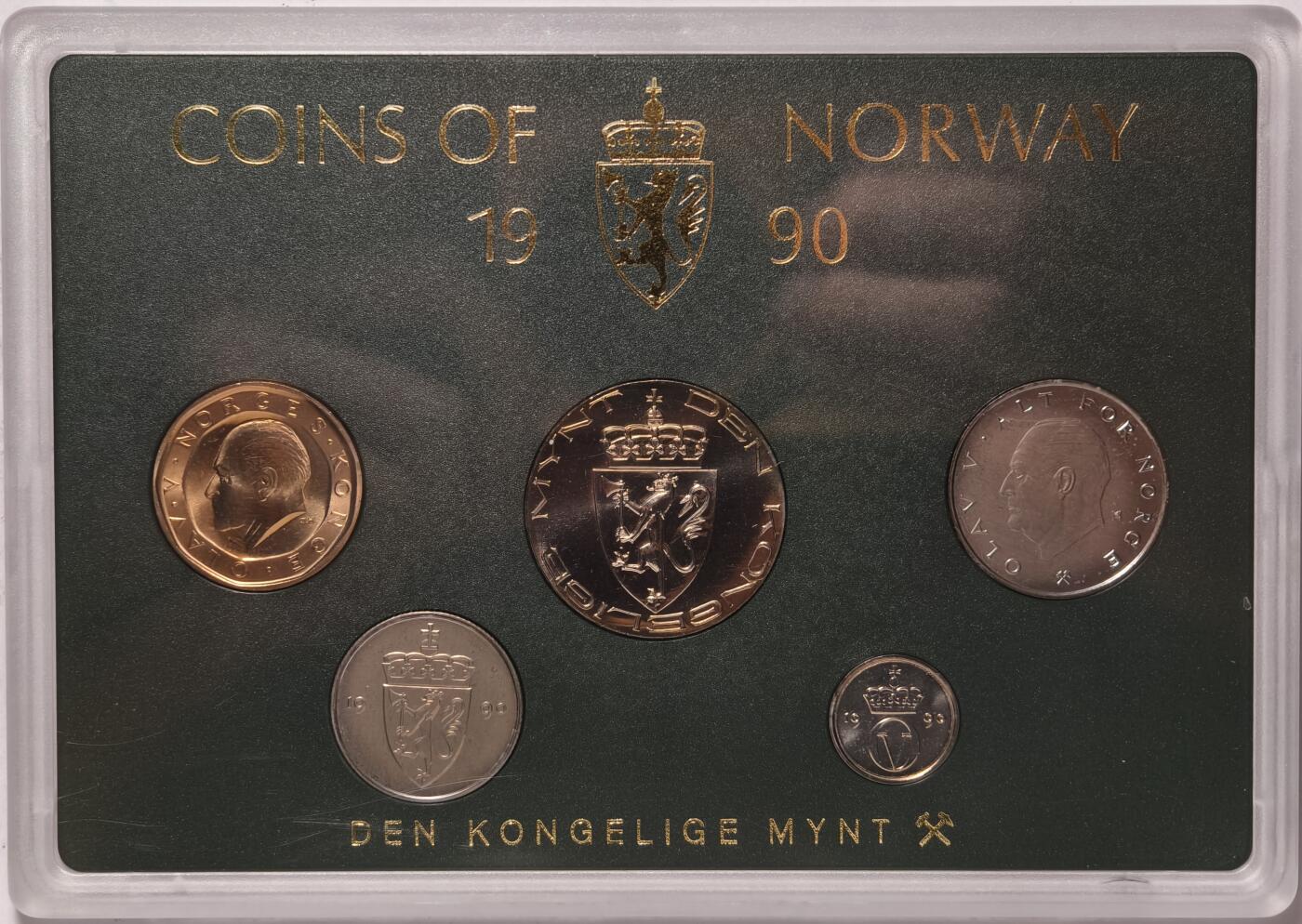 紫瑗钱币——第378期拍卖 挪威 1990年 流通硬币 5枚套 带一枚纪念币 造币厂原盒
