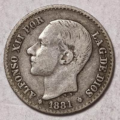 紫瑗钱币——第576期 - 西班牙 1881年 阿方索十二世 50分 2.5克 0.835银