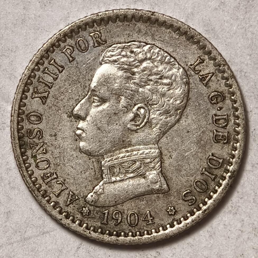 紫瑗钱币——第378期拍卖 西班牙 1904年 阿方索十三世 少年头 50分 2.5克 0.835银