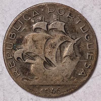 紫瑗钱币——第576期 - 葡萄牙 1946年 大航海帆船 2.5埃斯库多  3.5克 0.65银