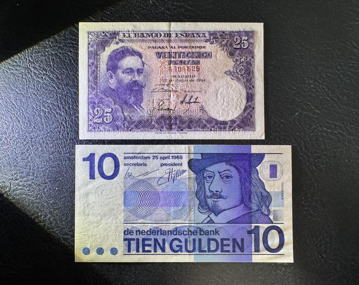 收藏联盟Quantum Auction 第358期拍卖  荷兰1968年10盾和西班牙1954年25比塞塔 品相AU- 