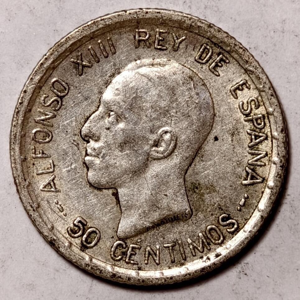 紫瑗钱币——第378期拍卖 西班牙 1926年 阿方索十三世 50分 2.5克 0.835银