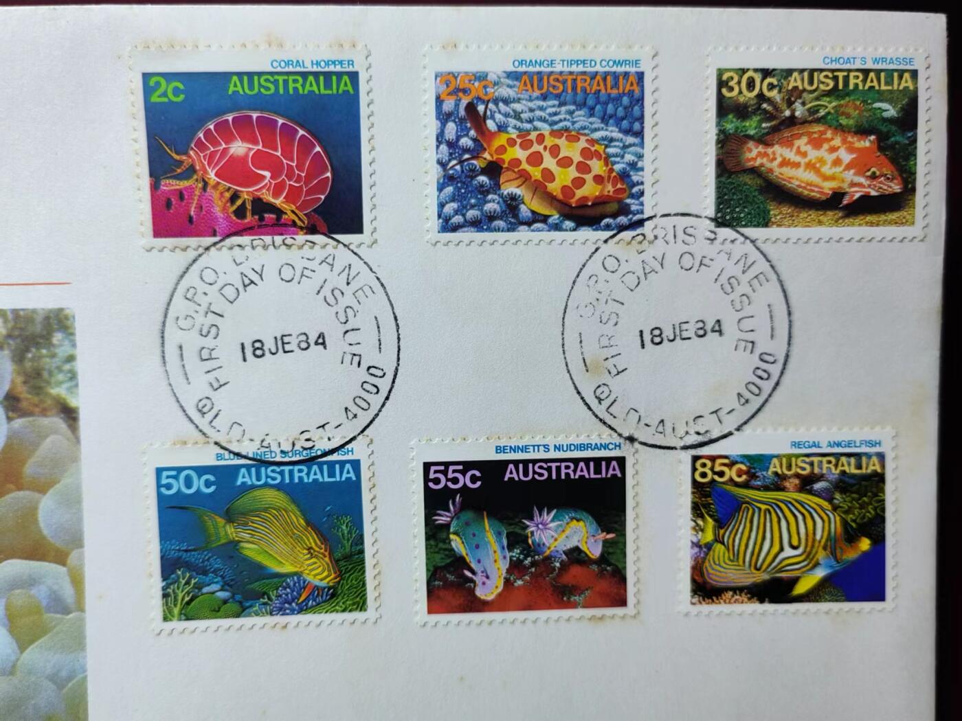 联合阁邮币社™ ——“多国邮品专场” 澳大利亚1984年 发行海洋生物（大型邮封微黄）