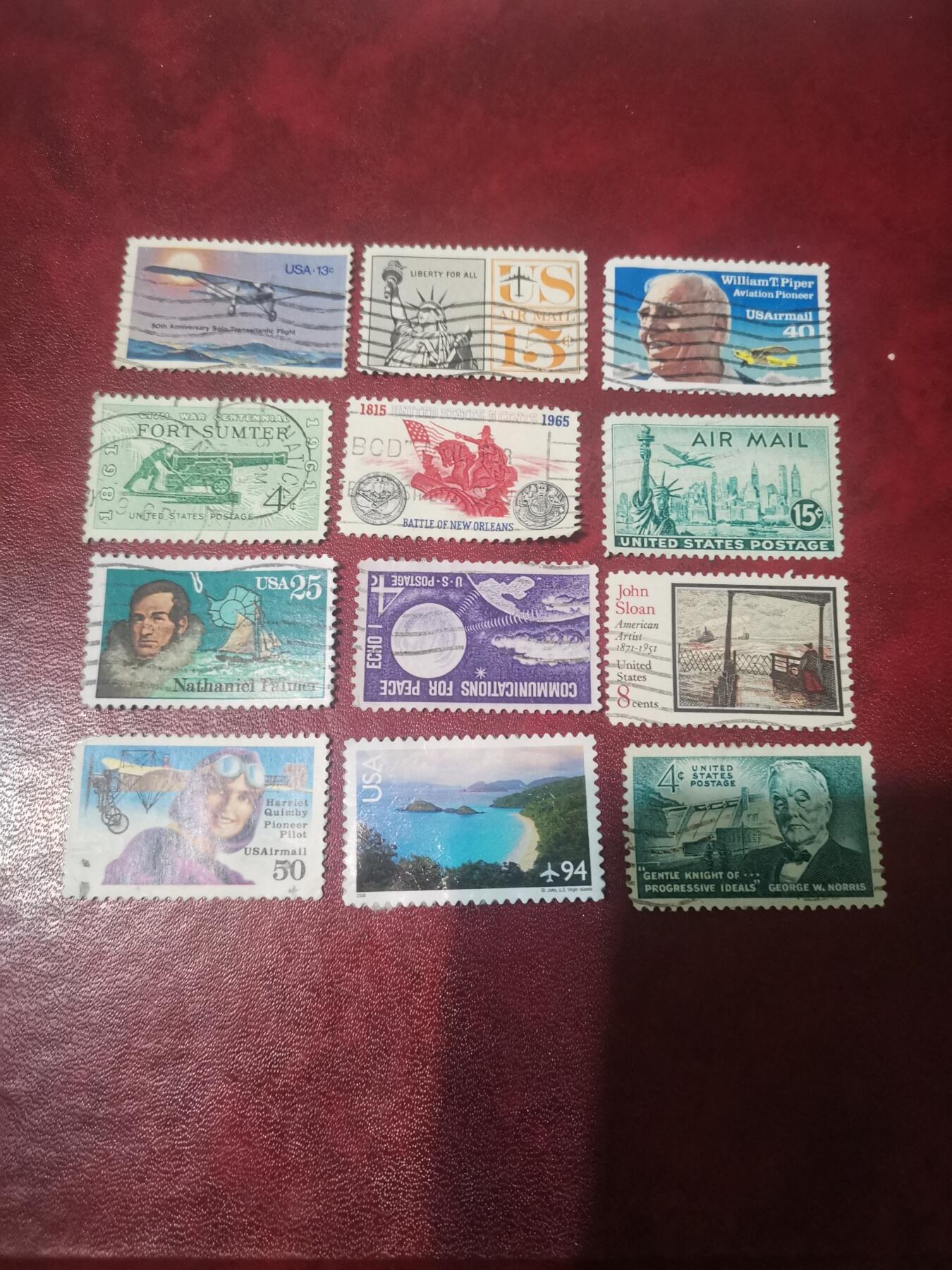 418美国专题纪念邮票12种不同一起出让。