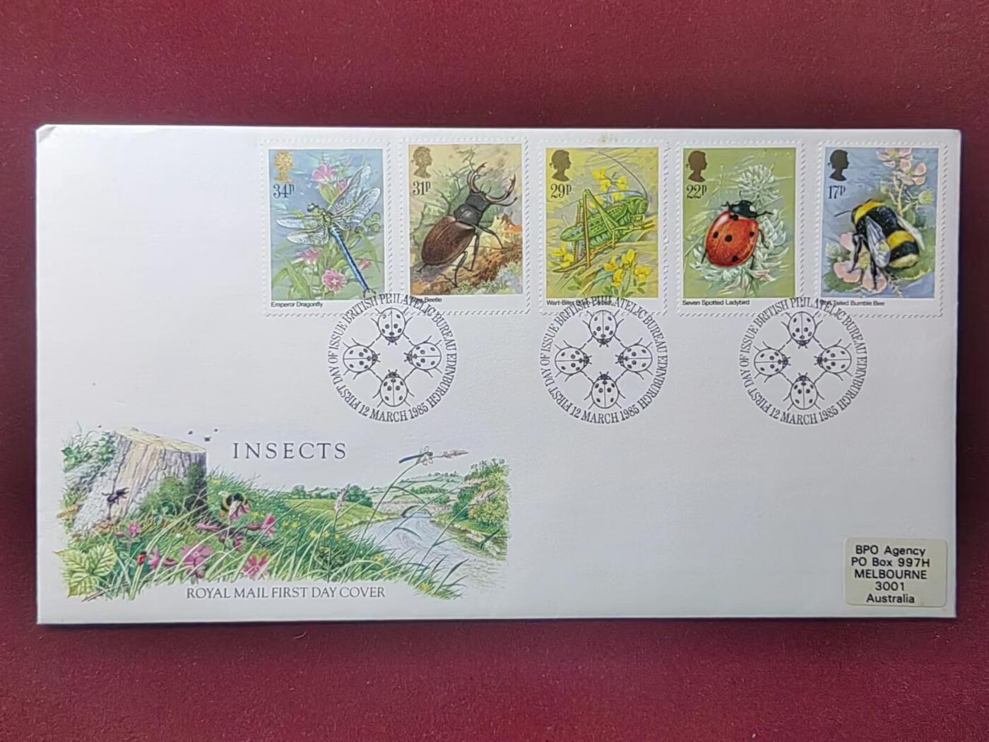 联合阁邮币社™ ——“多国邮品专场”  英国 1985年 昆虫 蜻蜓 瓢虫 蜜蜂 