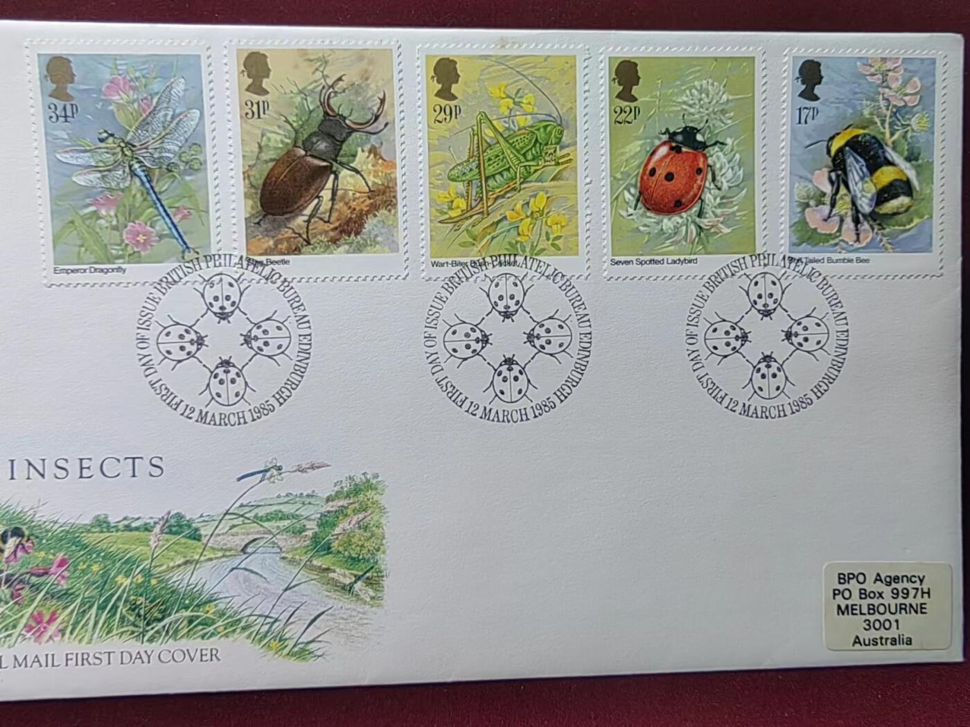 联合阁邮币社™ ——“多国邮品专场”  英国 1985年 昆虫 蜻蜓 瓢虫 蜜蜂 