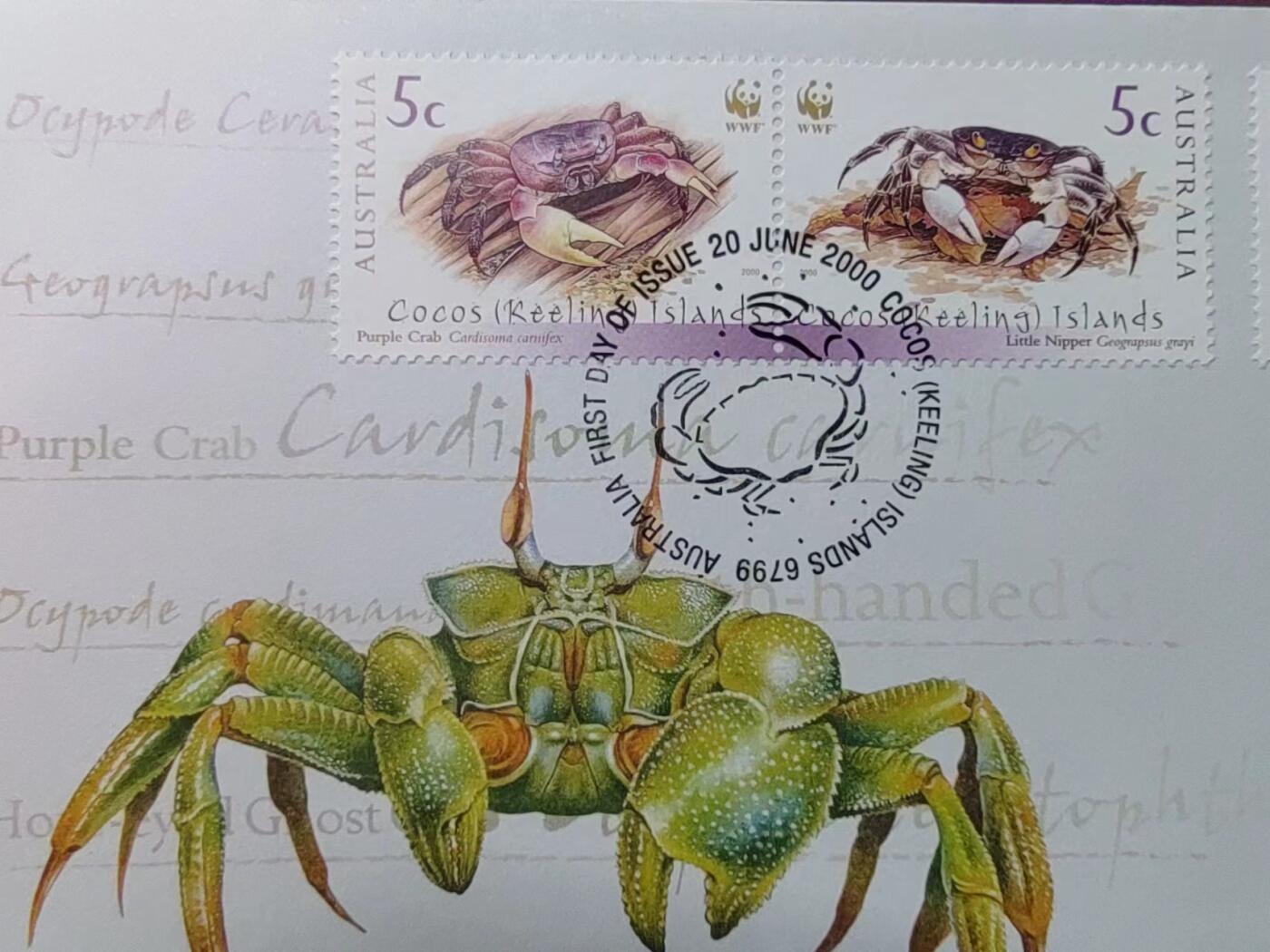 联合阁邮币社™ ——“多国邮品专场” 科科斯岛 2000年世界自然基金会 海洋生态螃蟹