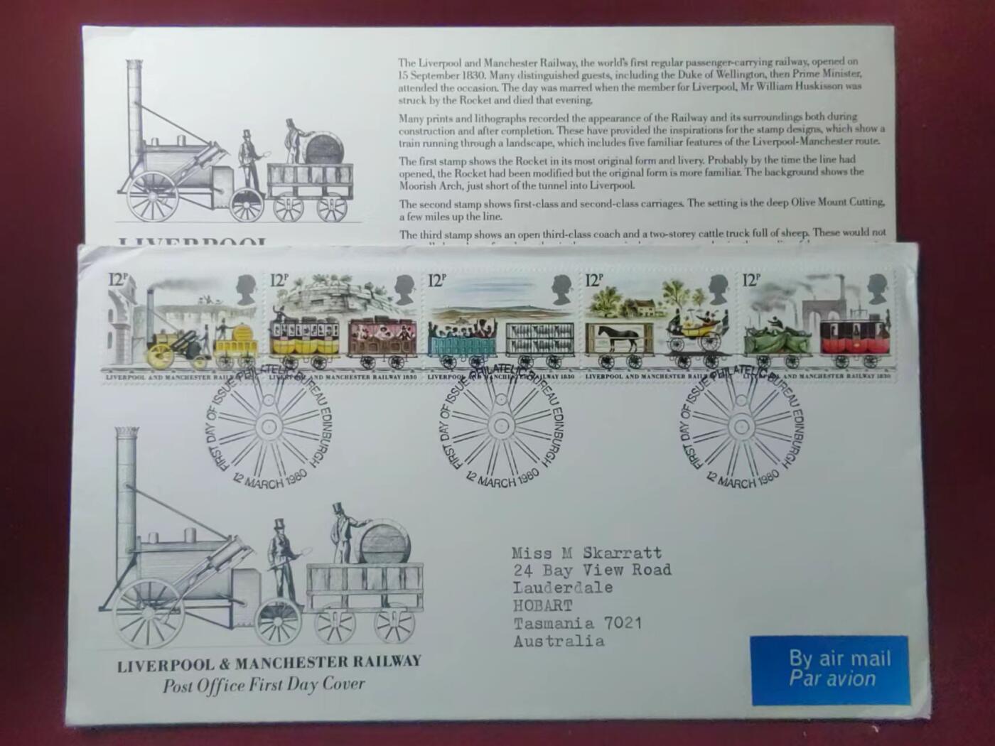 联合阁邮币社™ ——“多国邮品专场” 英国1980 利物浦曼切斯特铁路150年
